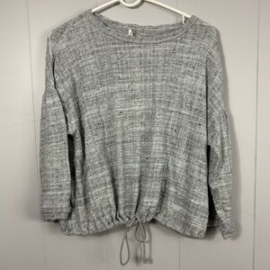 Anthropologie Drop Shoulder Cinched Hem Pullover Gray Knit Sweater Small Winter